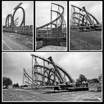Kirmes-Abbau an der Radrennbahn
Bielefeld (ca. 80er Jahre).